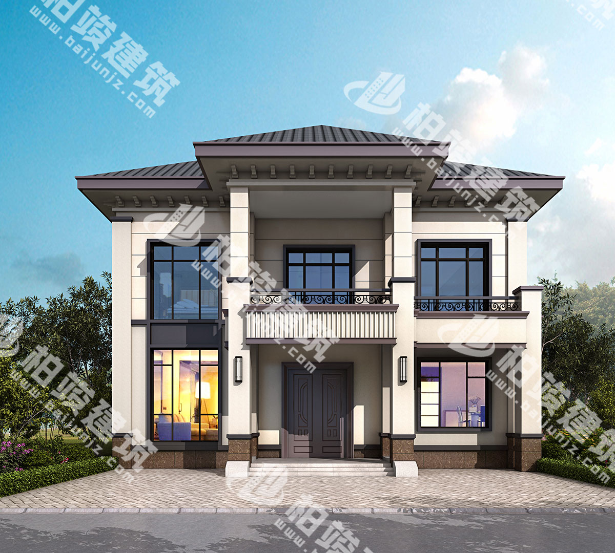 造价26万，带柴火房的二层简欧风农村自建房设计图