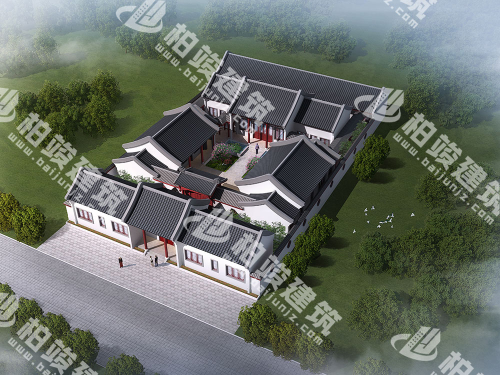 农村自建四合院设计图，三进院落，占地1292㎡，内部15室