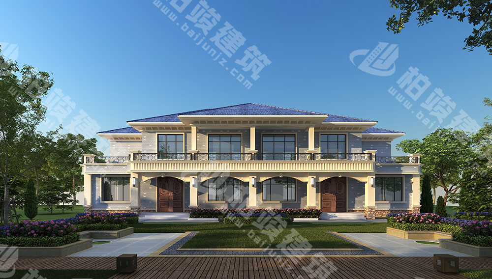农村自建二层双拼别墅，砖混结构，简欧风格，户型通透，布局合理