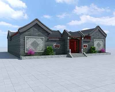 农村中式四合院，带堂屋。