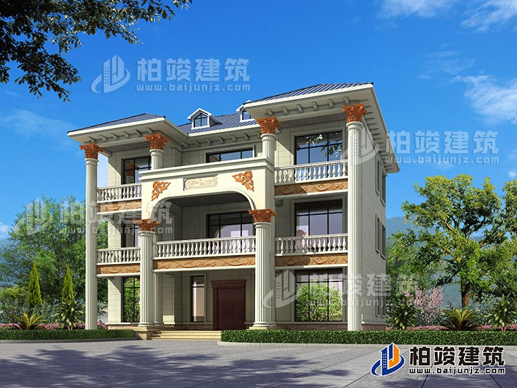 新农村私人三层别墅建筑设计施工图，全套别墅设计图纸BZ372-简欧风格