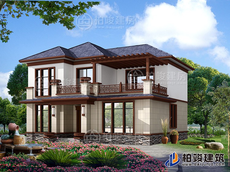 2019新款农村20万元二层小楼图，占地140平米左右BZ288-新中式风格