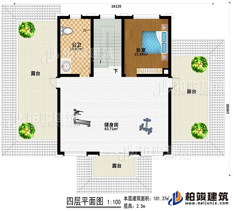 新款农村四层别墅设计图纸及效果图，外立面清新别致BZ412-新中式风格
