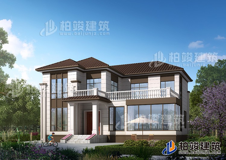 农村25万别墅款式二层自建房设计图，外观简约大气BZ2513-简欧风格