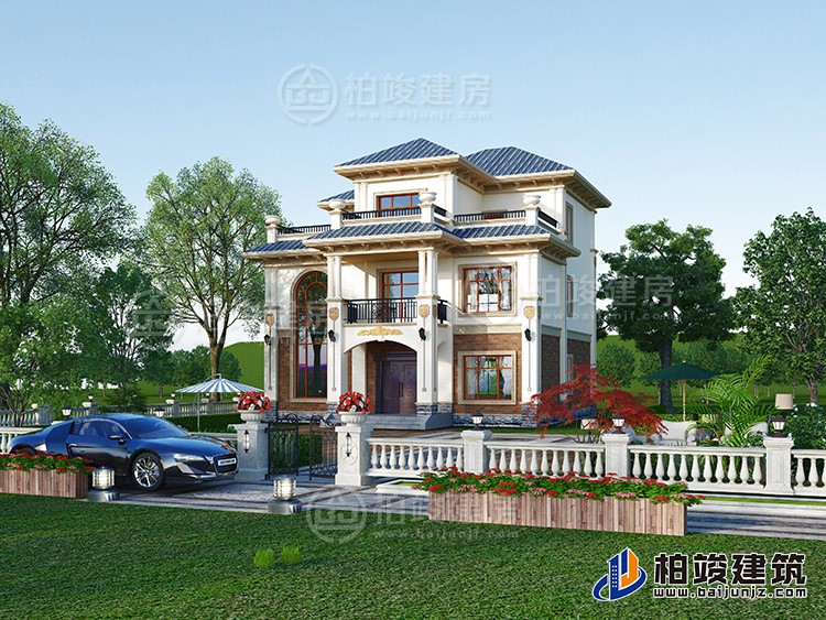乡村三层别墅CAD建筑设计图，125平方米户型，带效果图和全套BZ3511-简欧风格