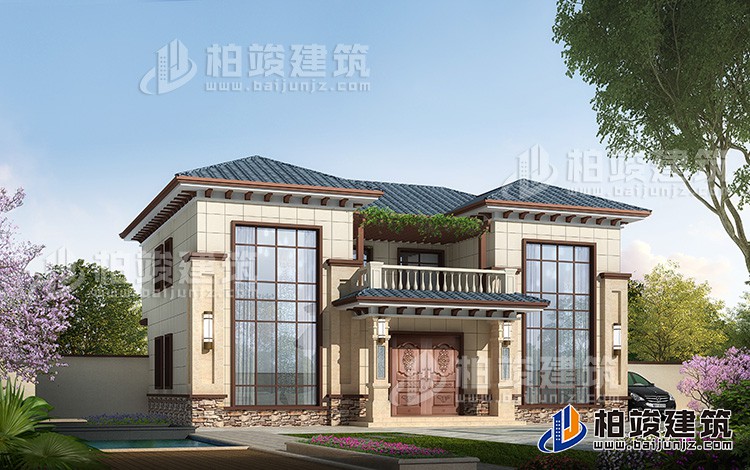 二层新农村170平方米小双拼房屋设计图纸，全套施工图及效果图BZ2523-新中式风格