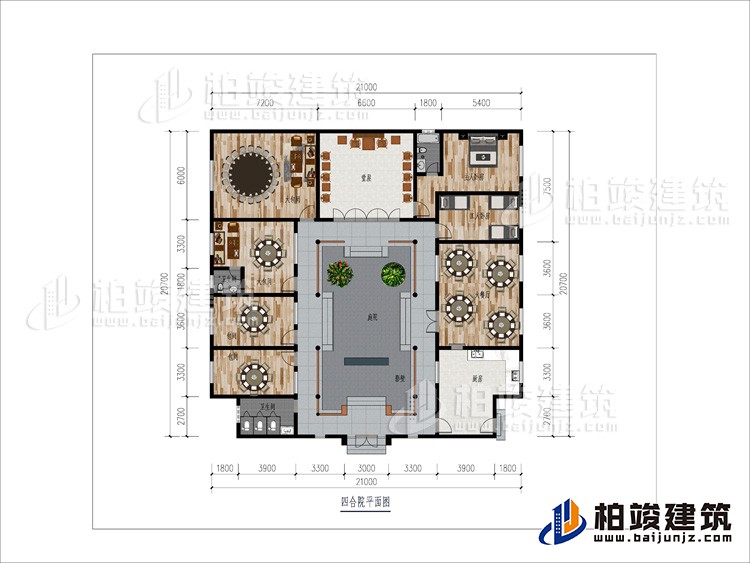 一层：大餐厅、2包间、2大餐厅、2内卫、堂屋、卧室、工人卧室、公卫、庭院、影壁墙